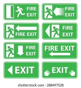 vector emergency exit signs set on green background