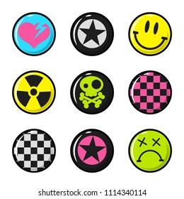 Vector emo icons isoleted on white. heart, radiation, skull and others