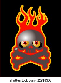 vector emo skull and bones in flames on black background