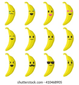 Vector emoji bananas set. Cartoon set banana smiles.