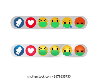 Vector of Emoji chat comment set with medical face mask in flat and gradient style for flu, bacteria and Corona virus concept