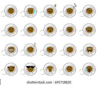 vector emoji coffee set.Cartoon set coffee smile