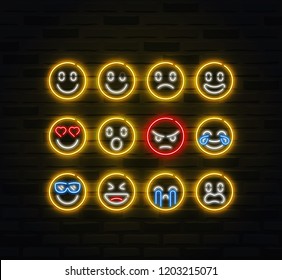 Vector emoji icon set in outline neon style