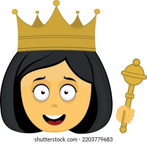 Vector emoji illustration of a cartoon yellow queen with crown and scepter in hand