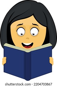 Vector emoji illustration of a cartoon yellow woman studying or reading a book