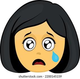 Vector emoji illustration of a yellow cartoon woman, with a sad expression, crying with a tear falling from one of her eyes svg