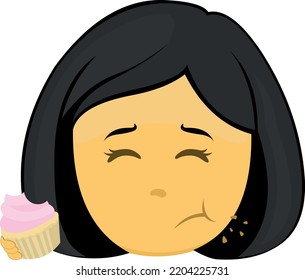 Vector Emoji Illustration Of A Yellow Cartoon Woman Eating A Cupcake Or Muffin