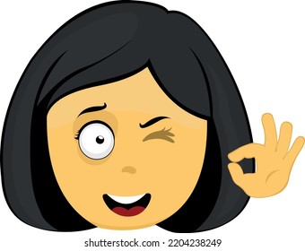 Vector Emoji Illustration Of A Yellow Cartoon Woman Winking And Making An Ok Or Perfect Gesture With Her Hand