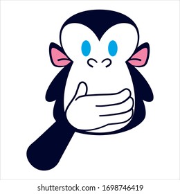 Vector Emoji Kawaii Cute Cartoon Monkey Covering Mouth Isolated