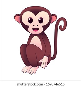 Vector Emoji Kawaii Cute Cartoon Monkey with Normal Face Full Body Isolated