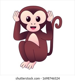 Vector Emoji Kawaii Cute Cartoon Monkey with Normal Face Full Body Isolated