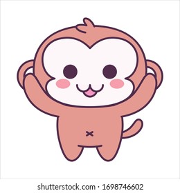 Vector Emoji Kawaii Cute Cartoon Monkey with Normal Face Full Body Isolated