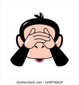 Vector Emoji Kawaii Cute Cartoon Monkey Covering his Eyes Isolated