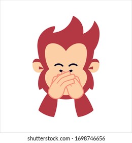 Vector Emoji Kawaii Cute Cartoon Monkey Covering Mouth Isolated
