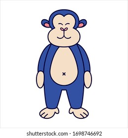 Vector Emoji Kawaii Cute Cartoon Monkey with Normal Face Full Body Isolated