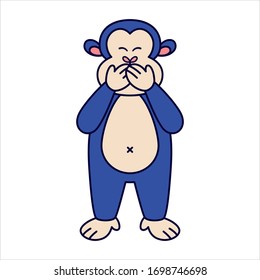 Vector Emoji Kawaii Cute Cartoon monkey covering mouth full body Isolated