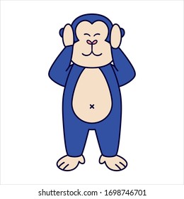 Vector Emoji Kawaii Cute Cartoon Monkey with Normal Face Full Body Isolated