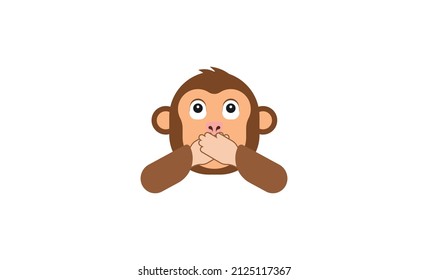 Vector Emoji Kawaii Cute Cartoon Monkey Covering Mouth Isolated