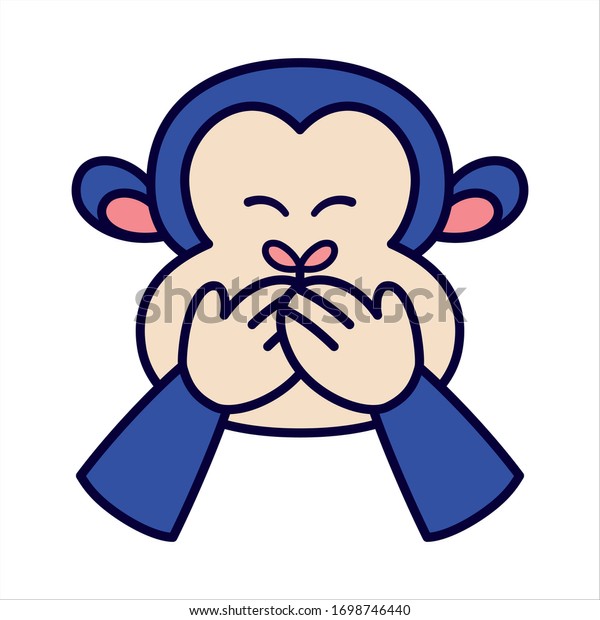 ベクター絵文字 かわいいかわいいアニメ猿が口を覆う のベクター画像素材 ロイヤリティフリー