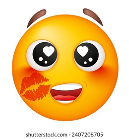 Vektor Emoji in Liebe auf weißem Hintergrund. Vektoramorose Emoji. Lächelndes gelbes Gesicht mit Kuss. Fröhlich. Cute Emoticon