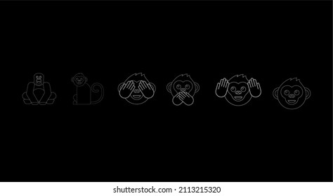 Vector Emoji Monkeys Set Isolated On Black Background