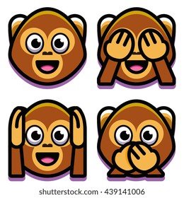 Vector Emoji Monkeys Set Isolated On White Background