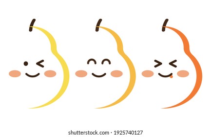 Vector emoji pears icons in kawaii style. Happy emoticon fruits set. Cartoon characters.For children prints,fabrics patterns, logos, stickers, cards and other design projects.