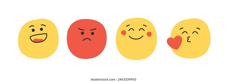 Vektorgrafik Emoji Set mit verschiedenen Reaktionen. Set von niedlichen Smiley-Emoji	