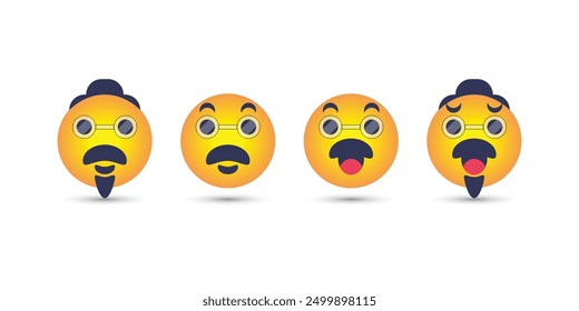 Vector Emoji Set with Different Reactions for Social Network Isolated on White Background, old man, wow, sad, excited