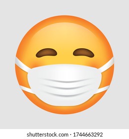 Vector emoji. Wearing mask emoji. Smiling emoji. Happy. Cute emoticon isolated on white background.