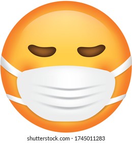 Vector emoji. Wearing mask emoji. Smiling emoji. Happy. Cute emoticon isolated on white background.