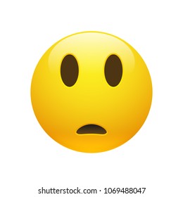 Vector Emoji yellow sad confused face with eyes and mouth on white background. Funny cartoon Emoji icon. 3D illustration for chat or message.