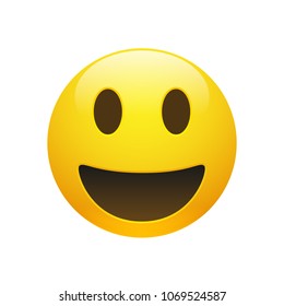 Vector Emoji yellow smiley face with eyes and mouth on white background. Funny cartoon Emoji icon. 3D illustration for chat or message.