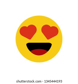 Vector Emoji yellow stupid face with red heart eyes and mouth on white background. Funny cartoon Emoji icon. 3D illustration for chat or message.