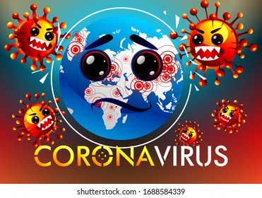 Vector emoticon with a call to protect the planet from the virus. COVID 2019 or just a virus. Coronavirus banner to inform and prevent the spread of the disease.Stay home. Vector with space for text.