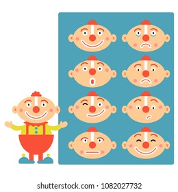 Vector emoticon clowns set. Design your own clown with different head and face
