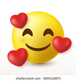 Vector emoticon emoji face with heart-eyes icon isolated on white background