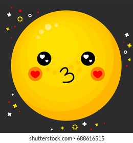 Vector emoticon. Emoji icon for websites and mobile websites and apps. Flat line kiss icon.