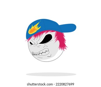 vector emoticon expressing in anger with blue hat
