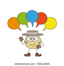 vector, emoticon and hat with color speak bubbles