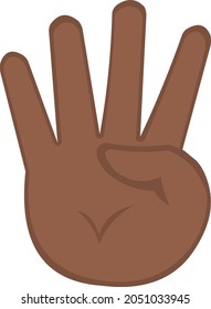 Vector emoticon illustration of a brown cartoon hand counting to four