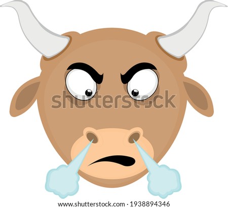 Vector emoticon illustration of a bull's head with an angry expression and fuming from his nose