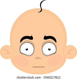Vector emoticon illustration of a cartoon baby's head with an expression of shame
