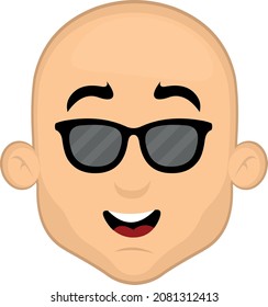 Vector emoticon illustration of a cartoon bald man with sunglasses