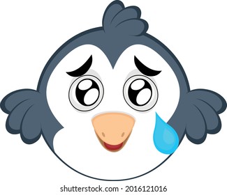 Vector emoticon illustration of a cartoon bird with a sad expression and a tear falling from its eye