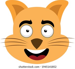 Vector emoticon illustration of a cartoon cat's head with a happy expression