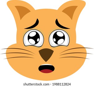 Vector emoticon illustration of a cartoon cat's face with a scared expression