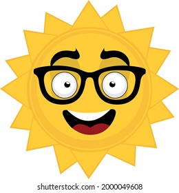 Ilustración vectorial emoticono de un personaje de dibujos animados del sol con gafas