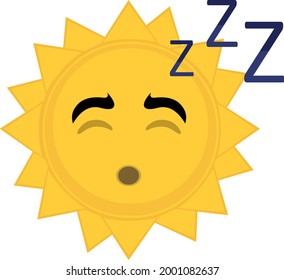 Vector emoticon illustration of cartoon character of the sun sleeping