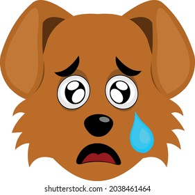 Vector emoticon illustration of a cartoon dog's face with a tearful expression and a tear in his eye